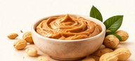 Bowl of creamy peanut butter with peanuts
